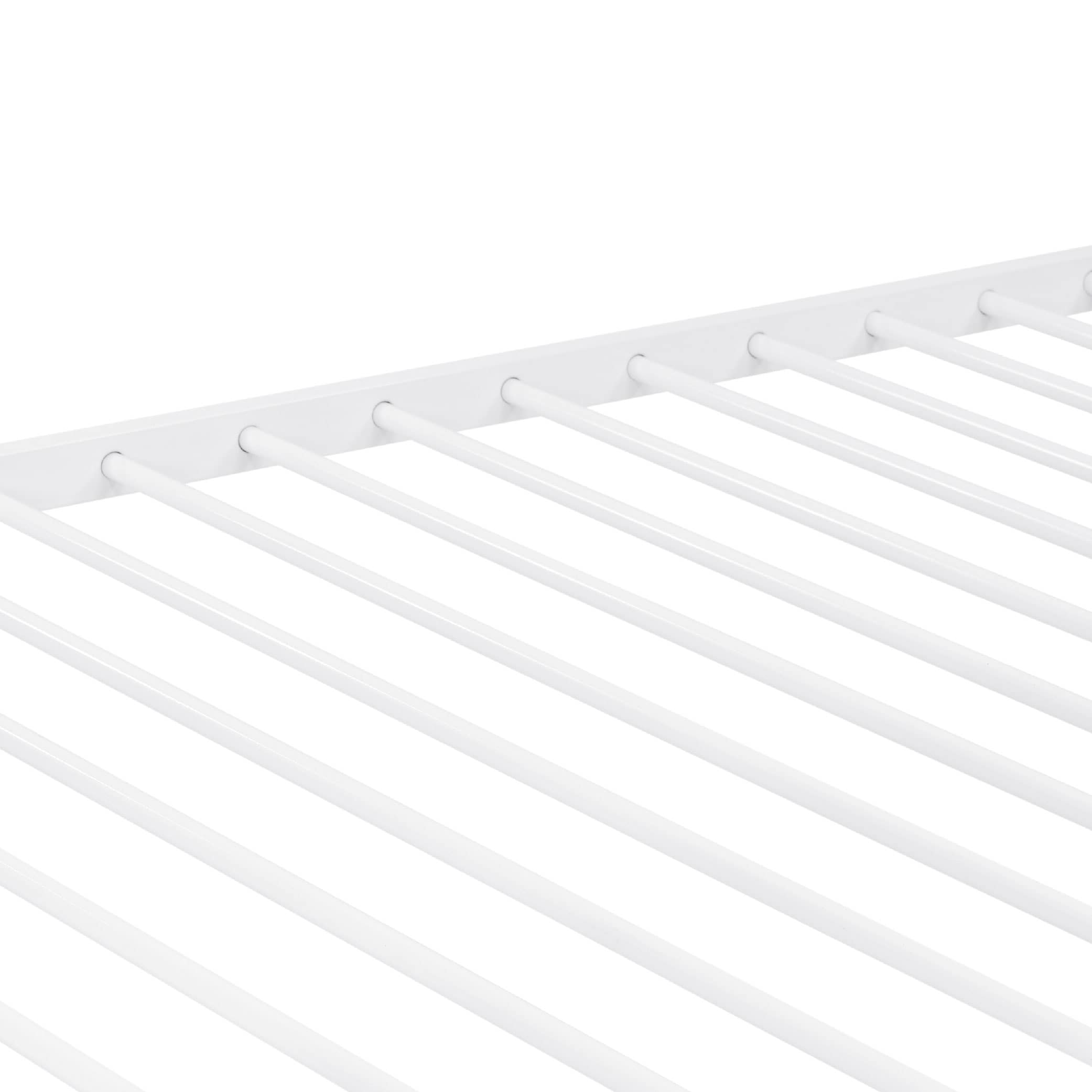 Metal Bunk Bed Twin Over Twin, Low Profile Bunk Bed Frame WithBuilt-in Ladder, High Guardrail And Metal Slats, Space-Saving Twin Size Bed Frame For Kids Teens, No Box Spring Required, White_voghion.com